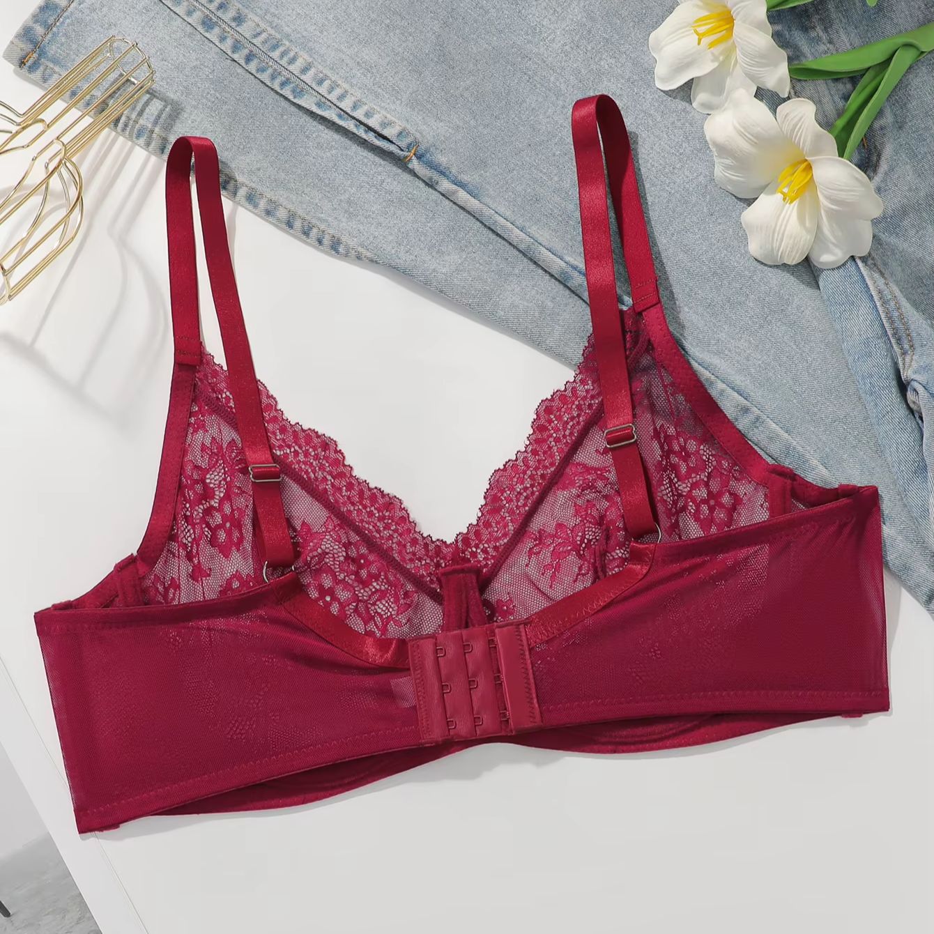 Dames grote maten rode kanten  - Sheer Mesh Bra recensie en prijs