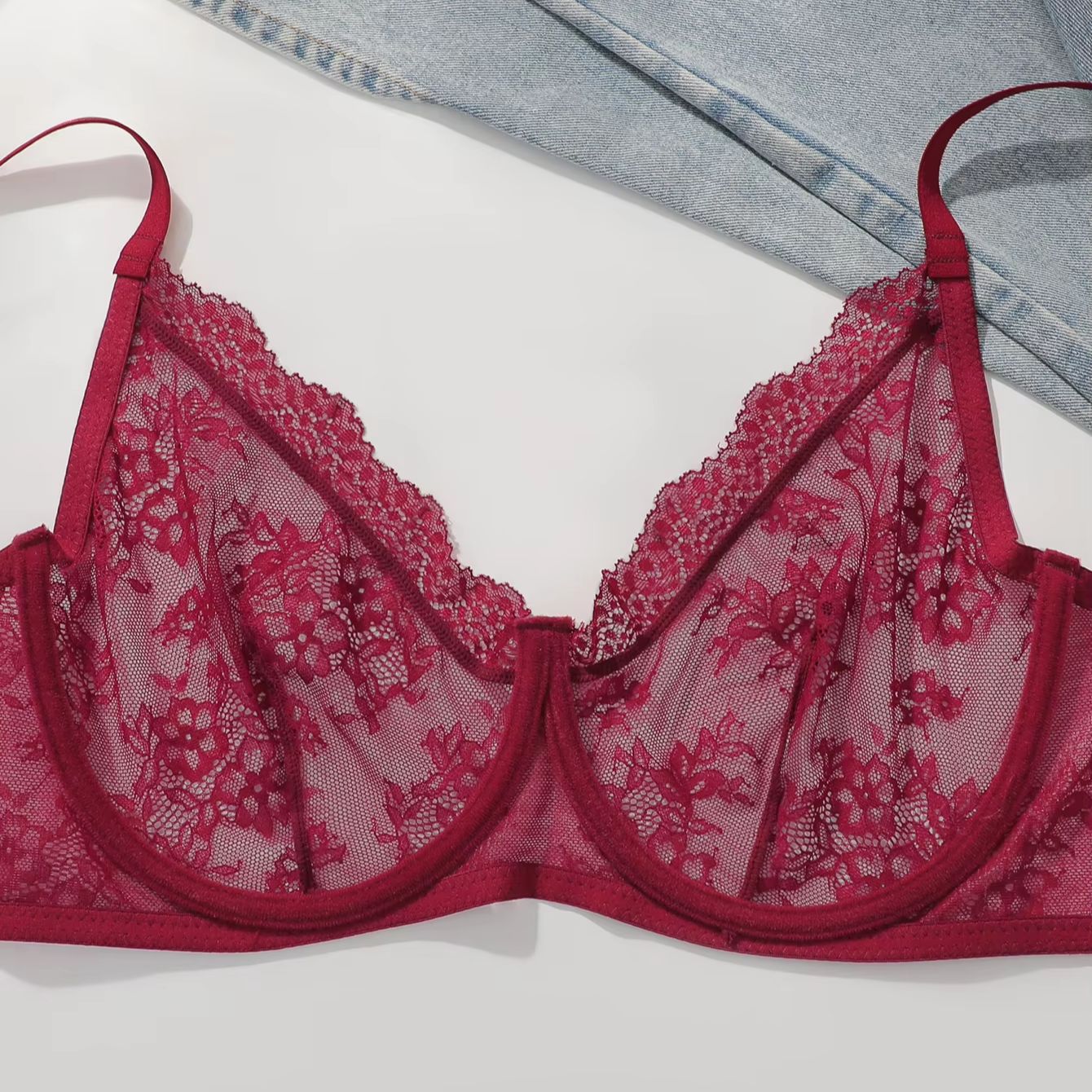 Dames grote maten rode kanten  - Sheer Mesh Bra recensie en prijs